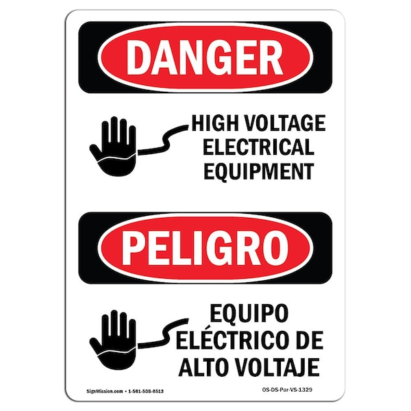 Safety Sign, OSHA, 5" Height, High Voltage Electrical Equipment Spanish, 10PK